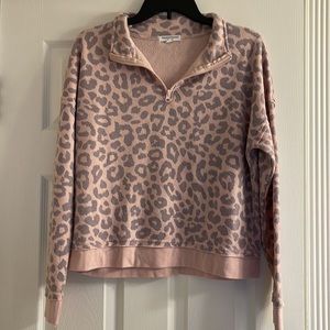 Grayson Threads Pullover Jaguar Print Sweater Quarter Zip Super Soft Cropped